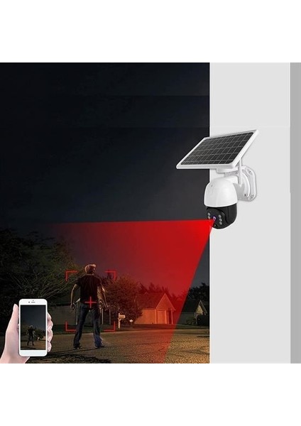 Buffer® Solar Panelli Su Geçirmez Gece Görüş Destekli Wifi Bağlantılı Güvenlik Kamerası