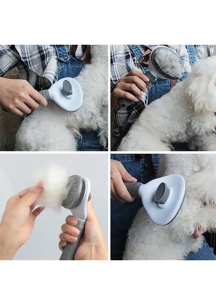 Buffer® Kedi Köpek Tüy Toplayıcı Kendini Temizleyebilen Ergonomik Evcil Hayvan Tarağı Gri