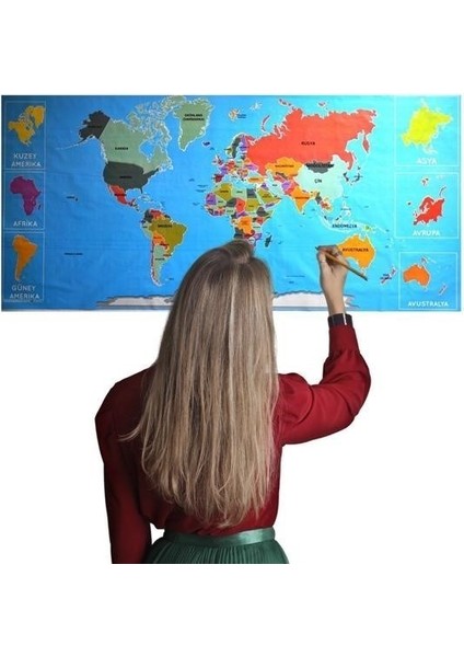 E- Bulurum Buffer® Renkliatlas Dünyaharitası Manyetik Yapıştırıcı Gerektirmeyen Duvar Stickerı 118 cm * 56 cm