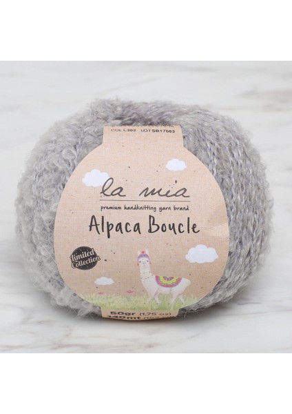 Alpaca Boucle 50 gr Gri El Örgü ipi - L302 - 34385