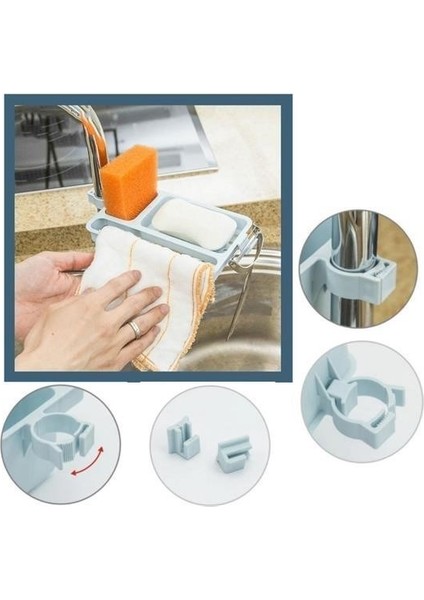 Buffer® Musluğa Takılan Sünger Havlu Askılı Sabun Hazneli Mutfak Banyo Lavabo Düzenleyici Organizer