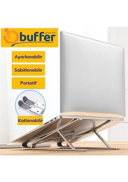 Buffer® Ayarlanabilir Dizüstü Destek Tabanı Tamamen Katlanabilir Taşınabilir Laptop Yükseltici