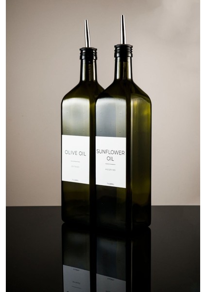 1litre Yağ Yeşili White Serisi Zeytinyağı Şişesi Ayçiçek Yağı Şişesi Set