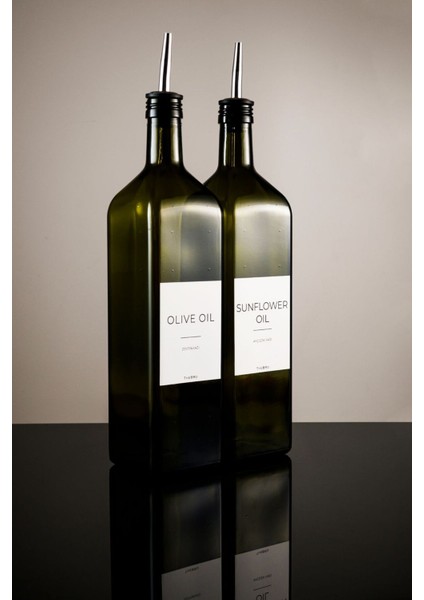 1litre Yağ Yeşili White Serisi Zeytinyağı Şişesi Ayçiçek Yağı Şişesi Set