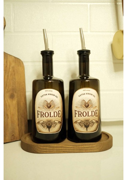 Ahşap Standlı 2'li Amber Cam Yağ Şişesi Seti 500 ml, Kahverengi, 5 Parça fiyatları