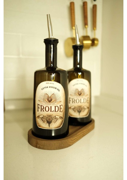 Ahşap Standlı 2'li Amber Cam Yağ Şişesi Seti 500 ml, Kahverengi, 5 Parça fırsatları