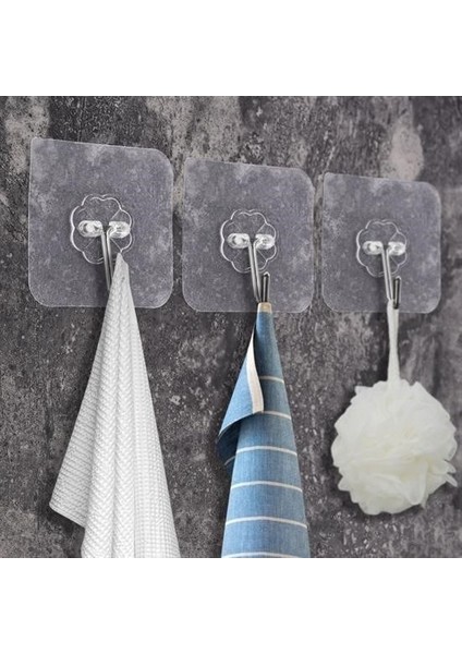 Buffer® Süper Güçlü Yapışkanlı Suya Dayanıklı Şeffaf Askı 5li Set Yeniden Kullanılabilir Kancalar