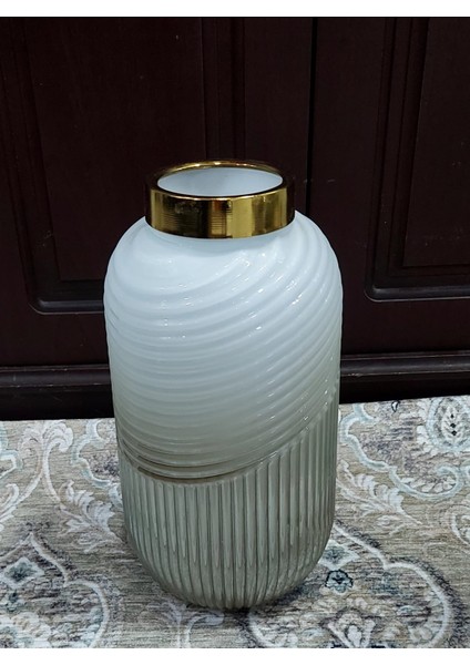 Cam Yükseklik 35CM Vazo Gold Yaldızlı Kendinden Desenli Özel Tasarım Çap 15CM Yeni Özel 1 Adet