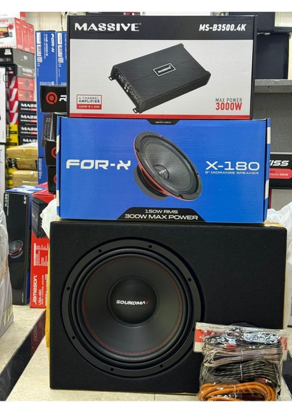 Soudnmax Paket 30CM Bass Forx 20CM Midrange Forx 4kanallı Anfi 4X60RMS 4 Lü Set