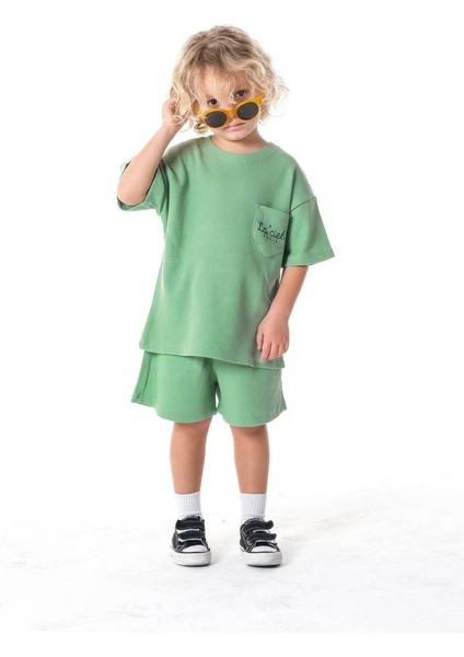 Laciel Paris Baskılı Gofre Cep Detaylı Şortlu Pamuk Takım