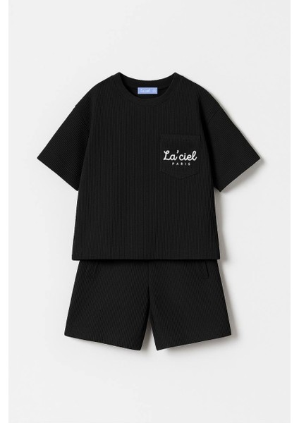 Laciel Paris Baskılı Gofre Cep Detaylı Şortlu Pamuk Takım