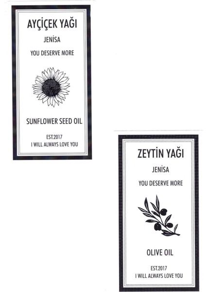 2'li Yağdanlık ve Sticker Seti, Ayçiçek ve Zeytinyağı Tasarımlı, Siyah-Beyaz, 750-999 ml