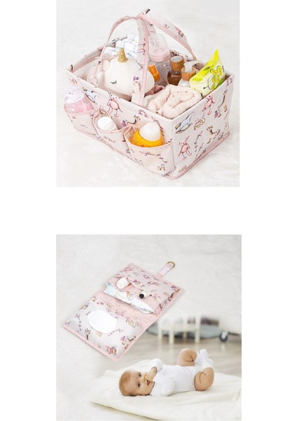 Bebek Bakım Çantası Alt Değişim Bakım Çantası (2 Li Bakım Set Pembe Renk)