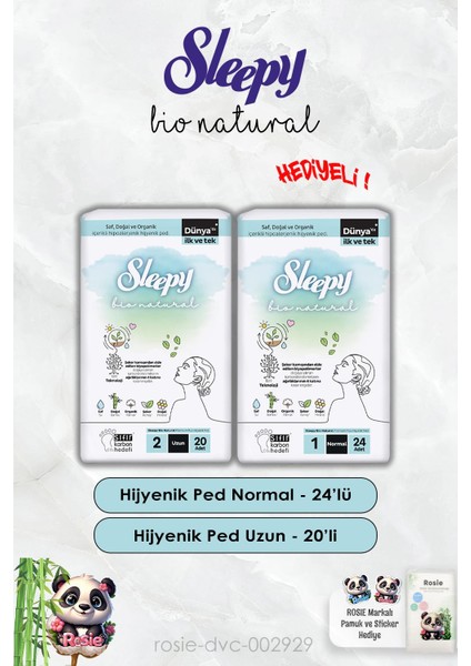 Hijyenik Ped Uzun 20'li ve Hijyenik Normal 24'lü Bio Natural ve Rosie