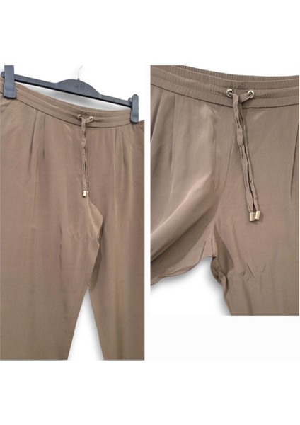 Saf Ipek M / 38 Apostrophe Rahat Beli Lastikli Bol Kesim Dar Paça Vizon / Kahverengi Pantolon