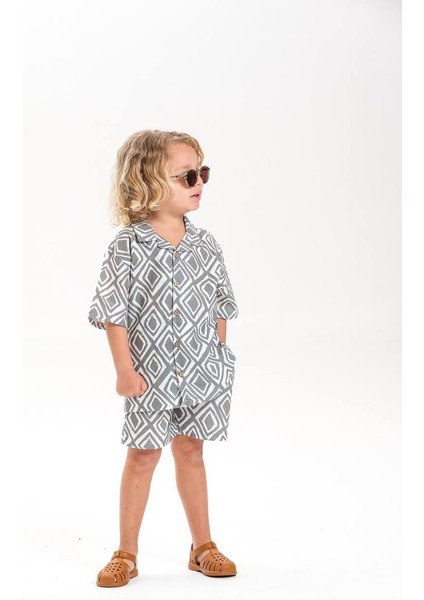 Laciel Paris Keten Gömlekli Desenli Erkek Çocuk Şortlu Takım