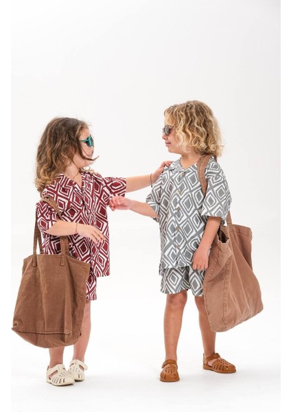 Laciel Paris Keten Gömlekli Desenli Erkek Çocuk Şortlu Takım modelleri