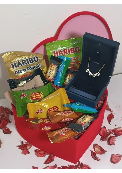 Açılır 4 Kalpli Yonca Kararmaz Çelik Gold Kadife Kalp Kutu Sevgililer Günü Hediyesi
