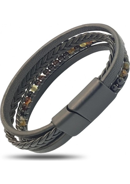 Akik Doğaltaş Deri Kombin Bileklik 20 cm | Paslanmaz Çelik | Hediye Paketi Yapılır fiyatları