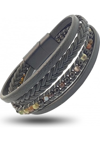 Akik Doğaltaş Deri Kombin Bileklik 20 cm | Paslanmaz Çelik | Hediye Paketi Yapılır fırsatları