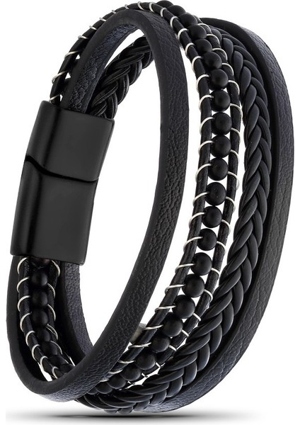 Oniks Doğaltaş Deri Kombin Bileklik 20 cm | Paslanmaz Çelik | Hediye Paketi Yapılır fiyatları