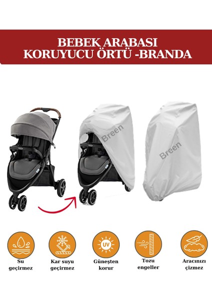 Bebek Arabası Branda- Gri Koruyucu Örtü, Su Geçirmez, Tozdan Korur