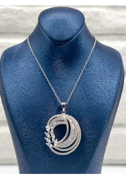 Özel Üretim Baget Taşlı Oval 925 Ayar Gümüş Kolye Livorajewelry