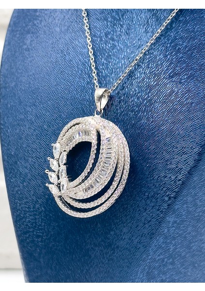Özel Üretim Baget Taşlı Oval 925 Ayar Gümüş Kolye Livorajewelry