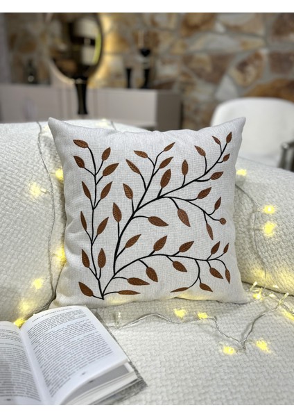 1 Adet Nakışlı Kırlent Kılıfı 43 x 43 cm Kare Yastık Kılıfı Sarı Turuncu Yeşil Kahverengi Fermuarlı