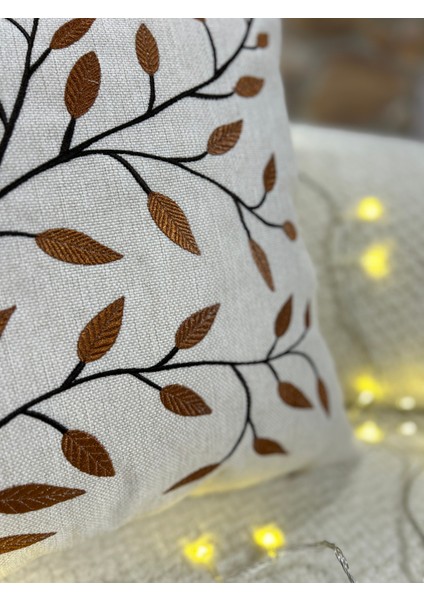 1 Adet Nakışlı Kırlent Kılıfı 43 x 43 cm Kare Yastık Kılıfı Sarı Turuncu Yeşil Kahverengi Fermuarlı