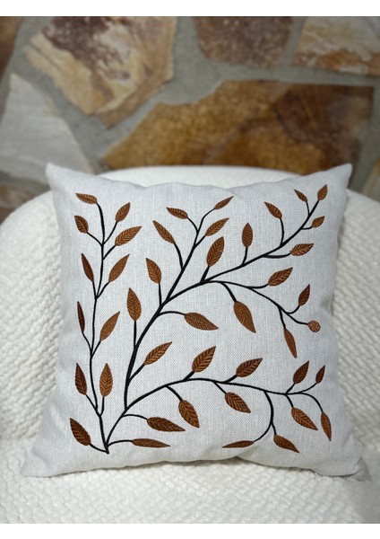 1 Adet Nakışlı Kırlent Kılıfı 43 x 43 cm Kare Yastık Kılıfı Sarı Turuncu Yeşil Kahverengi Fermuarlı