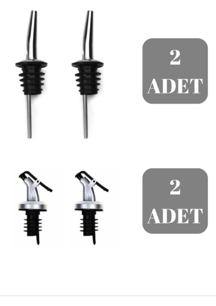 Gri Yağdanlık Tıpası Seti, 4 Parça, Çelik ve Plastik, Damlatmaz, 750-999 ml