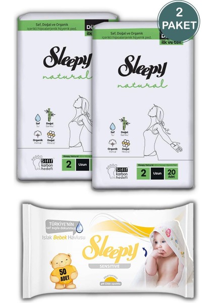 Natural Ultra Hassas Hijyenik Ped Uzun 40 Adet, Sensitive 50'li Islak Mendil ve Rosıe