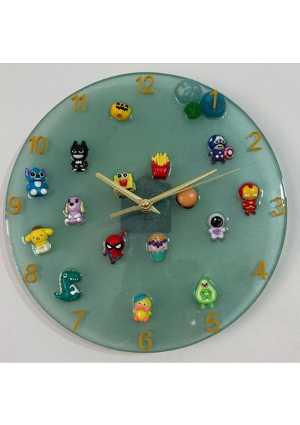 Çocuk Odası Duvar Saati - Epoksi Reçine - Yeşil - 30 cm
