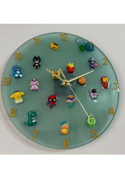 Çocuk Odası Duvar Saati - Epoksi Reçine - Yeşil - 30 cm