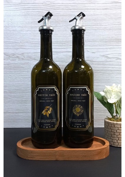 Şık cam yağ ve sirke seti, 2'li, damlatmaz, akıllı kapaklı, modern tasarım, sarı renk