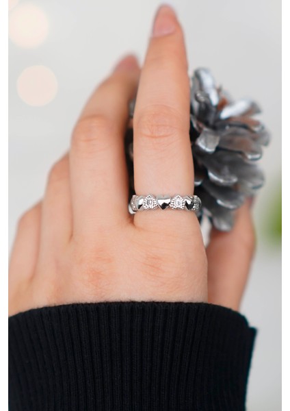 Zirkon Taşlı Kalp Tasarım Ayarlanabilir Gold Kadın Yüzük