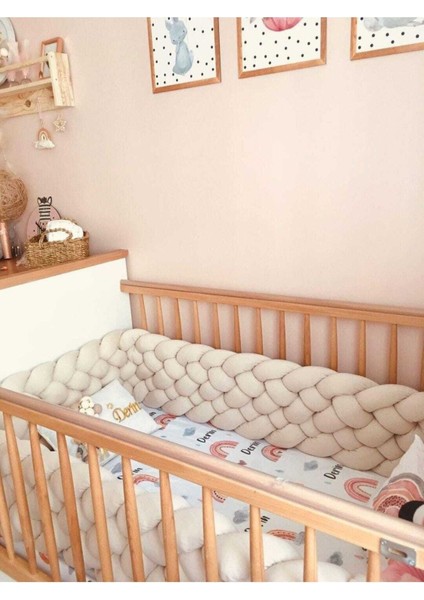 420 cm 6 Örgü Beşik Korumalık - Bej ( 80X130 cm Tüm Çevresi Için Uygundur )