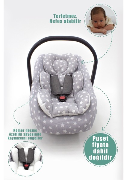 Ortopedik Bel Destekli Puset Minder ve Çarşaf 2'li Set, Stars Desen Çift Taraflı Gri fiyatları