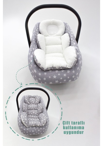Ortopedik Bel Destekli Puset Minder ve Çarşaf 2'li Set, Stars Desen Çift Taraflı Gri modelleri