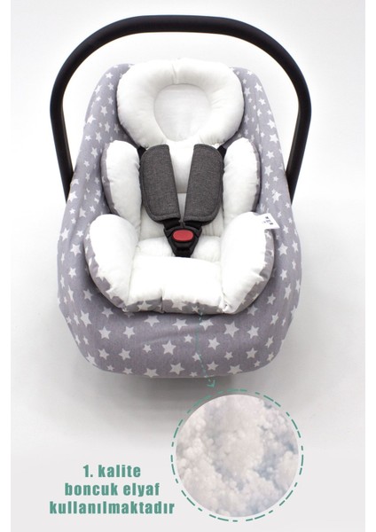 Ortopedik Bel Destekli Puset Minder ve Çarşaf 2'li Set, Stars Desen Çift Taraflı Gri fırsatları