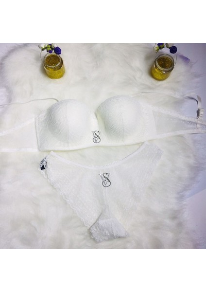 Victoria Secret Dantelli Dolgusuz Sütyen Takım Ekru