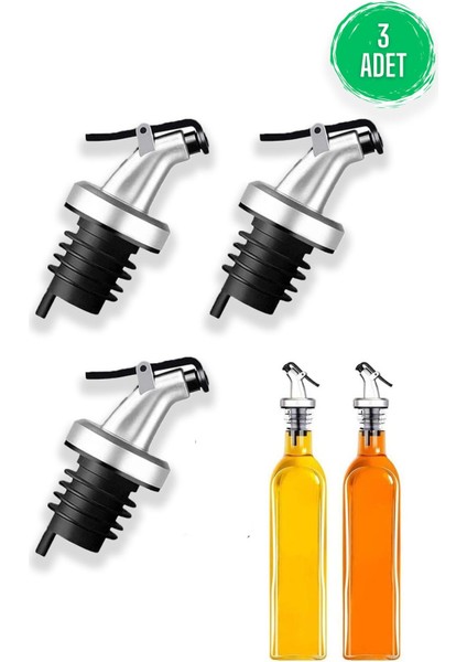 Sızdırmaz Cam Şişe Ucu Seti, 3 Parça, Gri, 0-199 ml, Sağlam Kapaklı