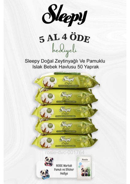 Doğal Zeytinyağlı ve Pamuklu Islak Bebek Havlusu 50 Yaprak 5 Al 4 Öde ve Rosie Pamuk