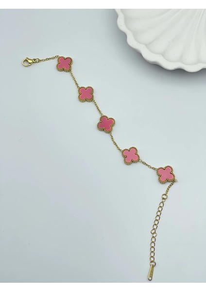 altın Renkli Minimal Yonca Çelik Bileklik modelleri