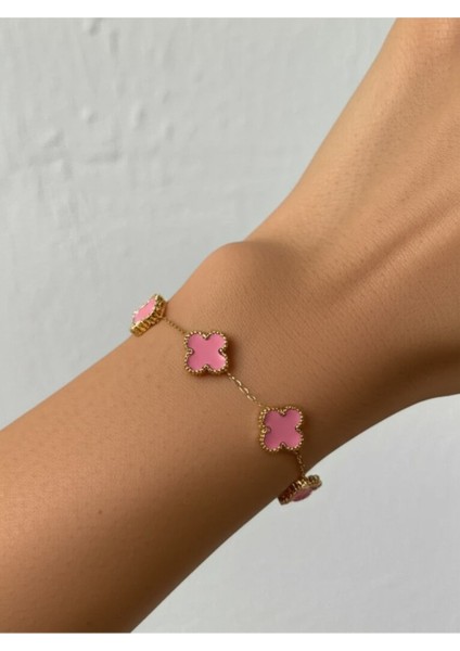 altın Renkli Minimal Yonca Çelik Bileklik fırsatları