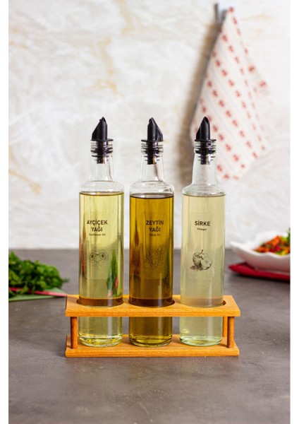 3'lü 500 ml Yağdanlık Seti, su geçirmez etiketli, doğal kayın ağacı, beyaz renk, 4 parça