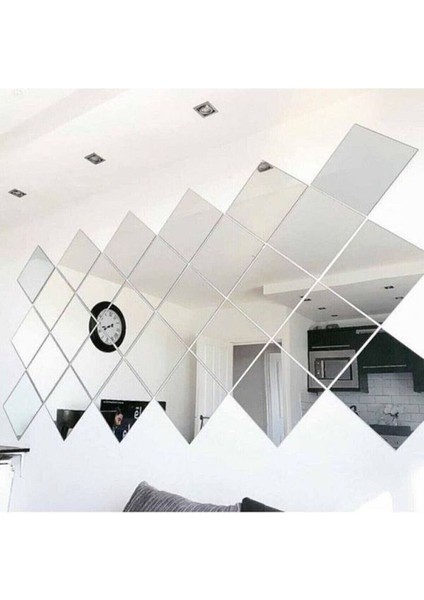 Kendinden Yapışkanlı Dekoratif Gümüş Pleksi Ayna 20 x 20 4gümüş Adet - (Cam Ayna Görevi Görmez)