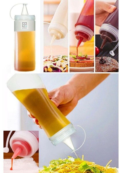 Lüx Chef Şişesi Kapaklı Salata Sosu 4 Adet 700 ml Zeytinyağı Ketçap Mayonez Sıkma Sosluk