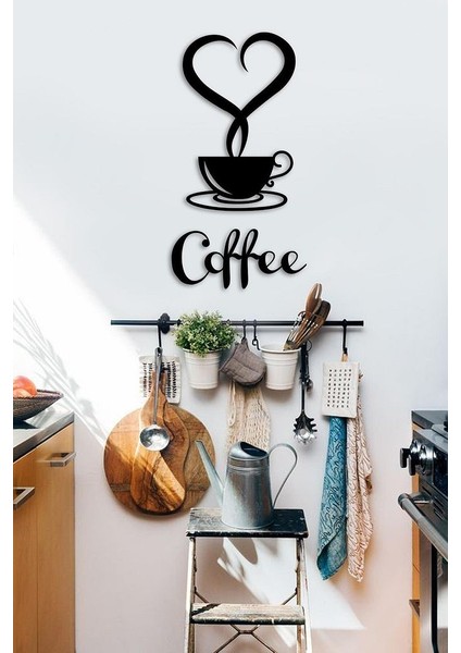 Siyah Coffee Fincan Desenli Mutfak Duvar Dekoru - Cafe Ev Için Duvar Süsü Dekorasyonu